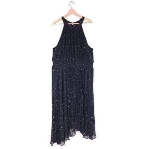 NEW City Chic Miriam Chiffon Pleated Halter Midi Dress Black Polkadot Plus 20